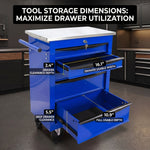 Tool box organizer drawer close-up showing EVA liner and non-slip foot pad