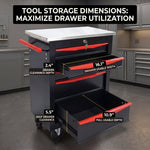 Tool box organizer drawer close-up showing EVA liner and non-slip foot pad