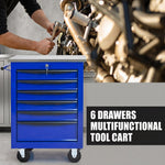 Metal tool box organizer with bottom drawer open on a desk - smooth-slide drawer tracks
