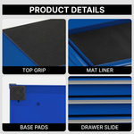 Metal tool box organizer with bottom drawer open on a desk - smooth-slide drawer tracks