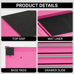 Metal tool box organizer with bottom drawer open on a desk - smooth-slide drawer tracks