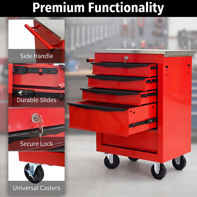Compact tool box organizer shown in vanity, desk, garage, and studio settings