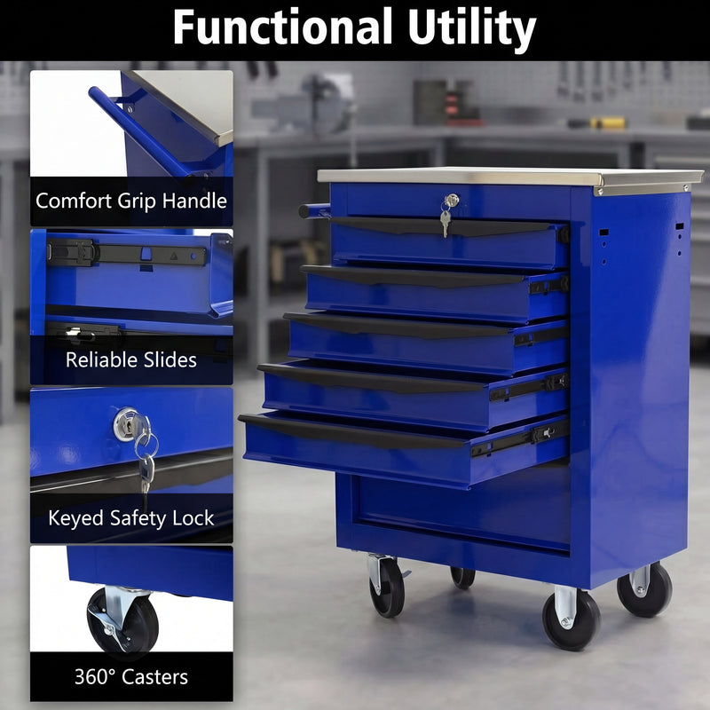 Compact tool box organizer shown in vanity, desk, garage, and studio settings
