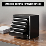 Compact tool box organizer shown in vanity, desk, garage, and studio settings