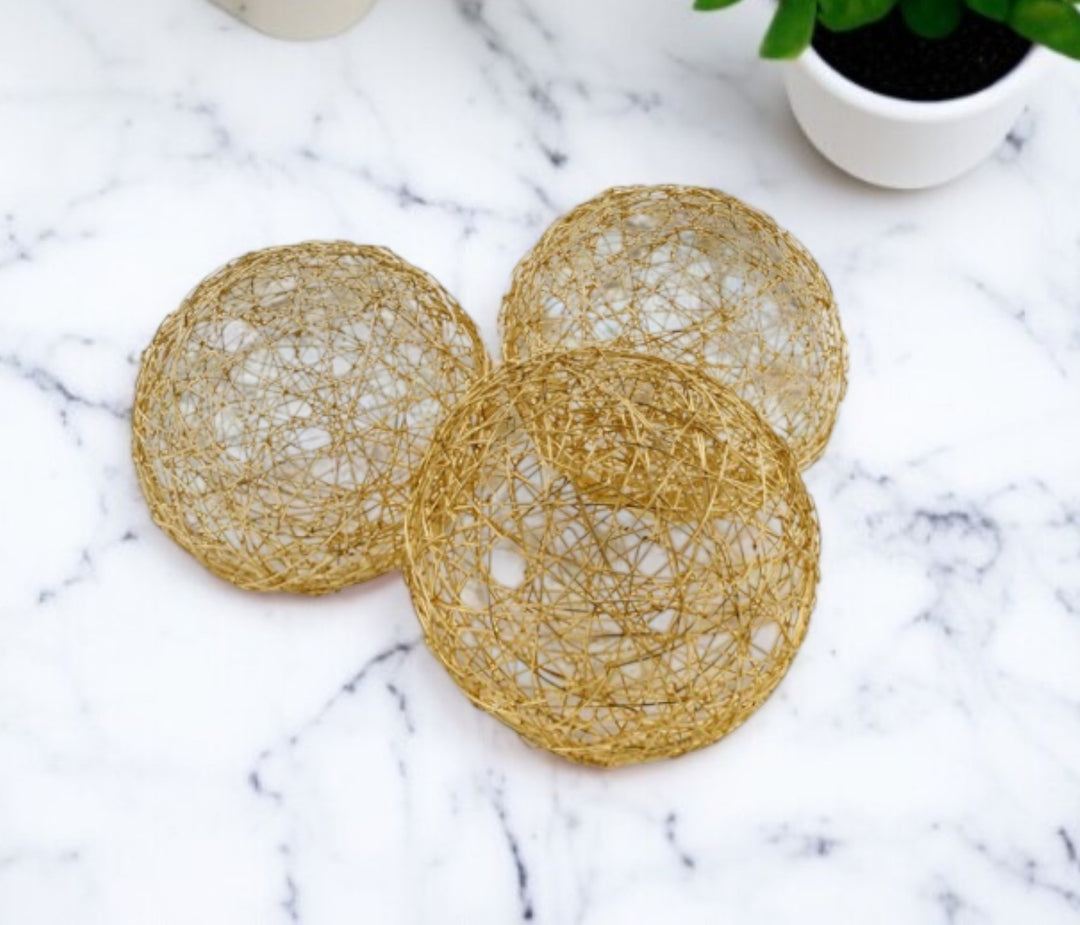 Set of Three Gold Wire 3" Decorative Orbs