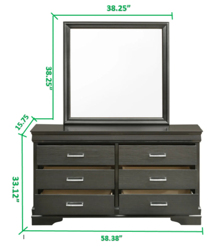 Modern 6 Drawer Dresser made with Wood in Gray