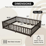 Full size Montessori floor bed dimensions 56.5 by 77 by 17.5 inches with bed slats included