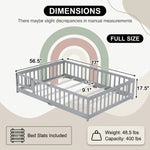 Full size Montessori floor bed dimensions 56.5 by 77 by 17.5 inches with bed slats included