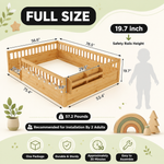 Full size Montessori floor bed dimensions 56.5 by 77 by 17.5 inches with bed slats included