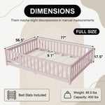 Full size Montessori floor bed dimensions 56.5 by 77 by 17.5 inches with bed slats included