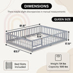 Full size Montessori floor bed dimensions 56.5 by 77 by 17.5 inches with bed slats included