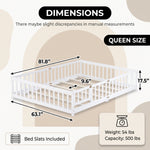 Full size Montessori floor bed dimensions 56.5 by 77 by 17.5 inches with bed slats included