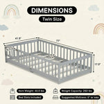 Full size Montessori floor bed dimensions 56.5 by 77 by 17.5 inches with bed slats included
