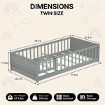 Full size Montessori floor bed dimensions 56.5 by 77 by 17.5 inches with bed slats included