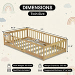 Full size Montessori floor bed dimensions 56.5 by 77 by 17.5 inches with bed slats included