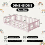 Full size Montessori floor bed dimensions 56.5 by 77 by 17.5 inches with bed slats included