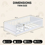 Full size Montessori floor bed dimensions 56.5 by 77 by 17.5 inches with bed slats included