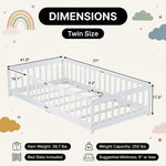 Full size Montessori floor bed dimensions 56.5 by 77 by 17.5 inches with bed slats included