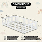 Full size Montessori floor bed dimensions 56.5 by 77 by 17.5 inches with bed slats included