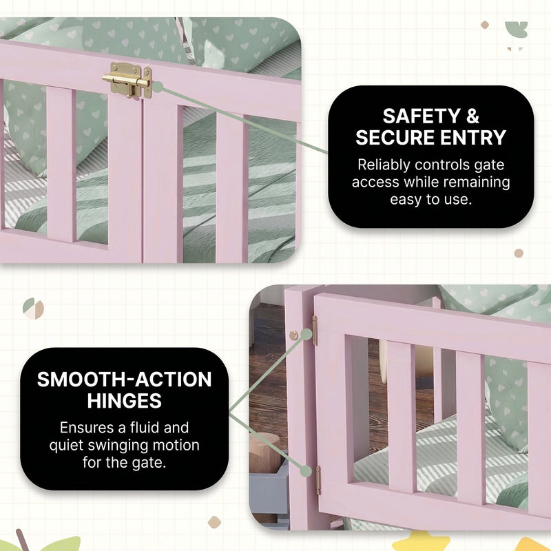 Montessori floor bed with safety rails shown as a cozy space for rest and play