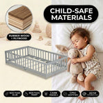 Montessori floor bed with safety rails shown as a cozy space for rest and play
