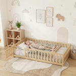 Montessori floor bed with safety rails shown as a cozy space for rest and play