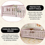 Montessori floor bed with safety rails shown as a cozy space for rest and play