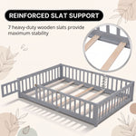 Montessori floor bed feature graphic showing wood construction and a child illustration