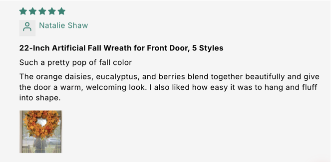 22-Inch Artificial Fall Wreath for Front Door – Berry, Pumpkin & Floral Styles customer review screenshot 3