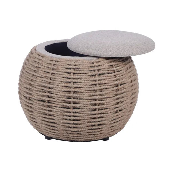 Handwoven  Storage Ottoman – Eco-Friendly Hideaway | Brown Accent Bench | Trufairs