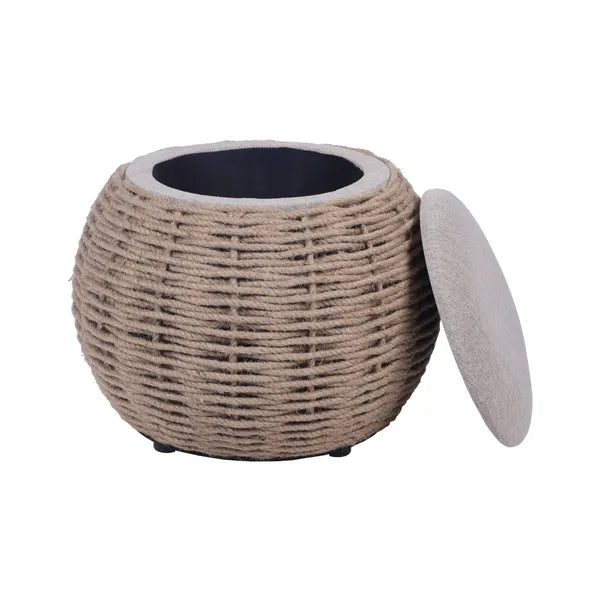Handwoven  Storage Ottoman – Eco-Friendly Hideaway | Brown Accent Bench | Trufairs