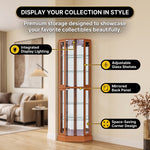 Lighted Corner Curio Cabinet – Wooden Display Cabinet with Glass Doors & Adjustable Shelves - oak-5 (replacement)