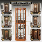 Lighted Corner Curio Cabinet – Wooden Display Cabinet with Glass Doors & Adjustable Shelves - oak-8 (replacement)