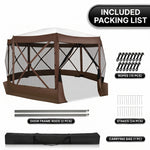 Person pushing up the gazebo center hub with the two included door frame rods and carry bag