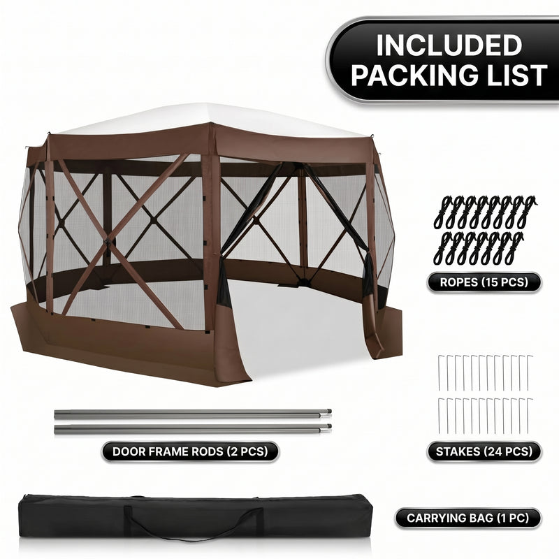Person pushing up the gazebo center hub with the two included door frame rods and carry bag