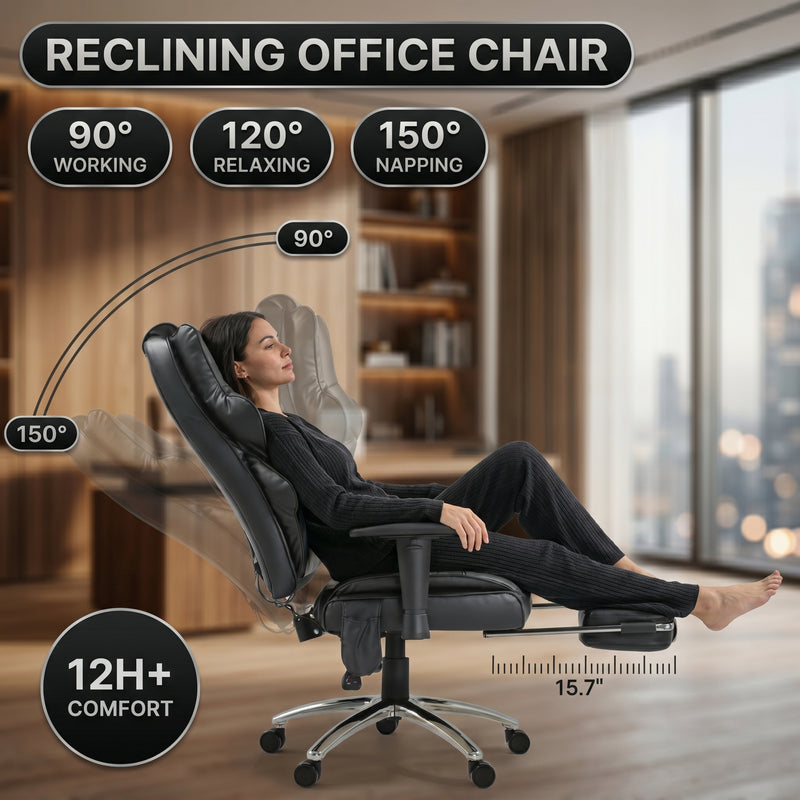 Adjustable ergonomic headrest with 3.9-inch vertical range shown in three positions