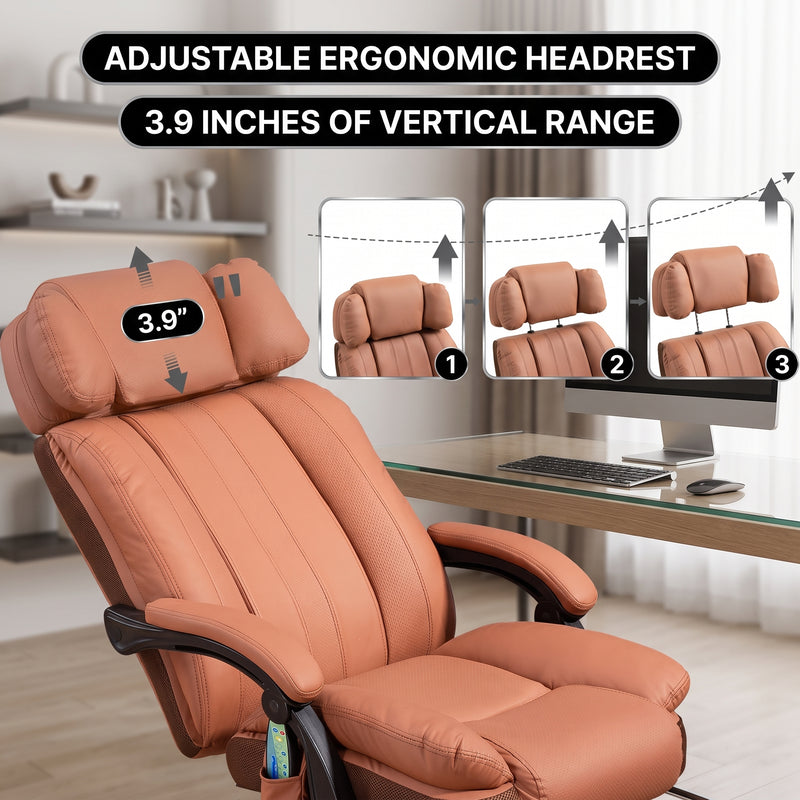 Adjustable ergonomic headrest with 3.9-inch vertical range shown in three positions