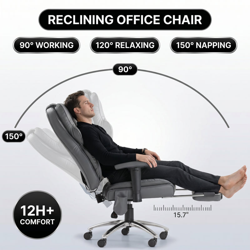 Adjustable ergonomic headrest with 3.9-inch vertical range shown in three positions