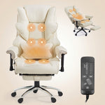 Black executive office chair with heat and massage shown from multiple angles with highlighted massage points