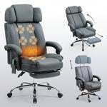 Black executive office chair with heat and massage shown from multiple angles with highlighted massage points