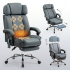 Black executive office chair with heat and massage shown from multiple angles with highlighted massage points