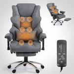 Black executive office chair with heat and massage shown from multiple angles with highlighted massage points