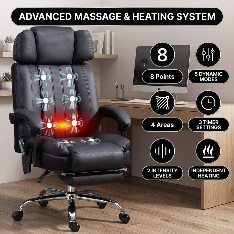 Infographic of the chair's vibration massage and heating system settings