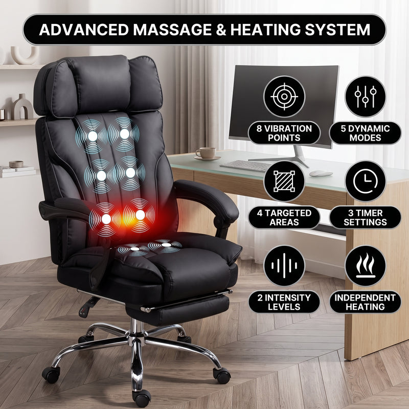 Infographic of the chair's vibration massage and heating system settings