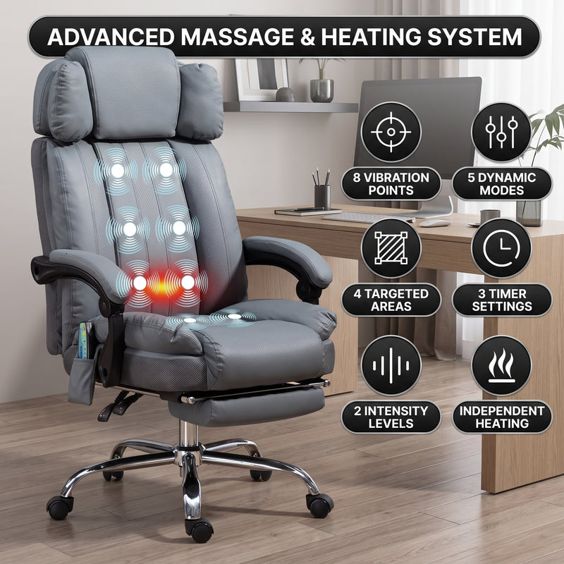 Infographic of the chair's vibration massage and heating system settings