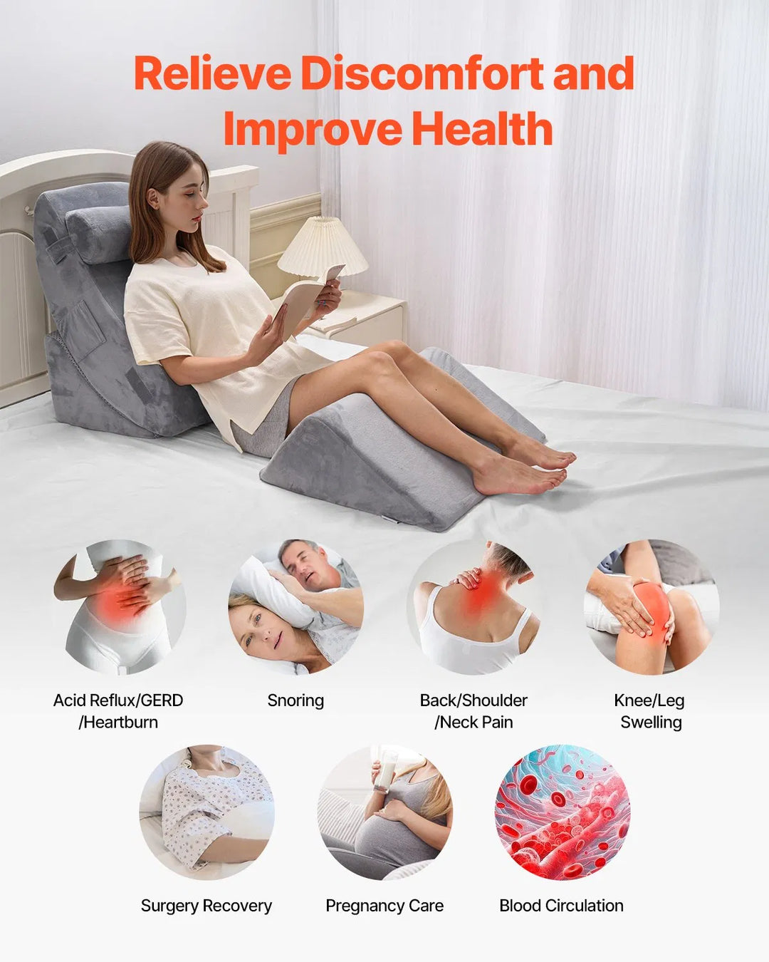 Orthopedic Bed Wedge Pillow 4 Pcs Adjustable for GERD Sleep Back Leg Neck