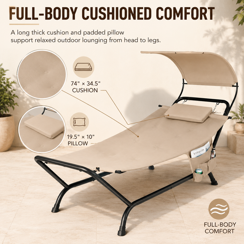 Dimension diagram of the navy outdoor chaise lounger, 95.5 by 40.5 by 53 inches with 350 lb capacity