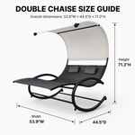 Dimension diagram of the navy outdoor chaise lounger, 95.5 by 40.5 by 53 inches with 350 lb capacity