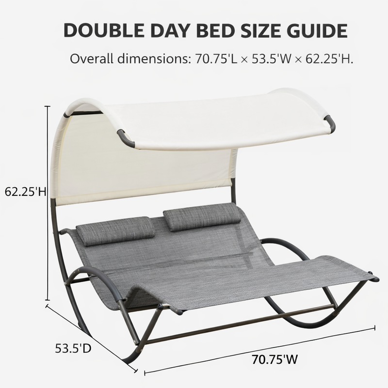 Dimension diagram of the navy outdoor chaise lounger, 95.5 by 40.5 by 53 inches with 350 lb capacity