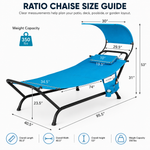 Dimension diagram of the navy outdoor chaise lounger, 95.5 by 40.5 by 53 inches with 350 lb capacity